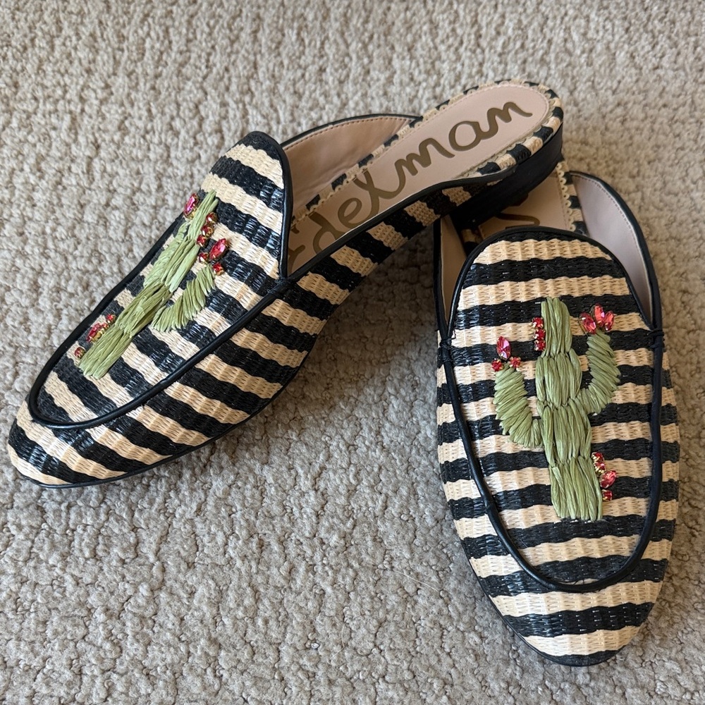 Sam Edelman Striped Cactus Embroidered Mules. Women size 11